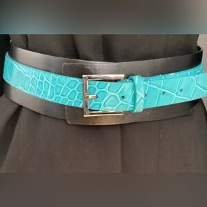 NWOT Carlisle Blk Turquoise Italian Genuine Leather Wide Belt L